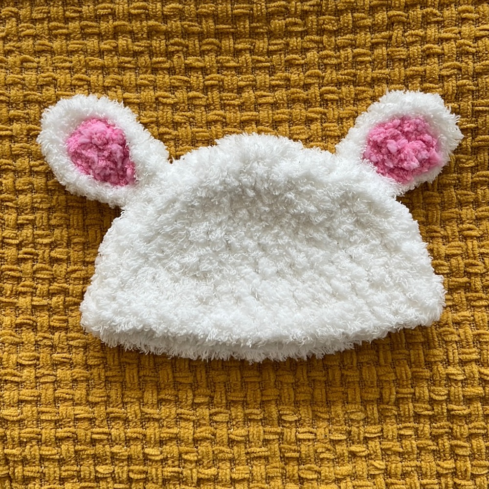 Baby Lamb fluffy white Pink Ears |Crochet Hat Newborn